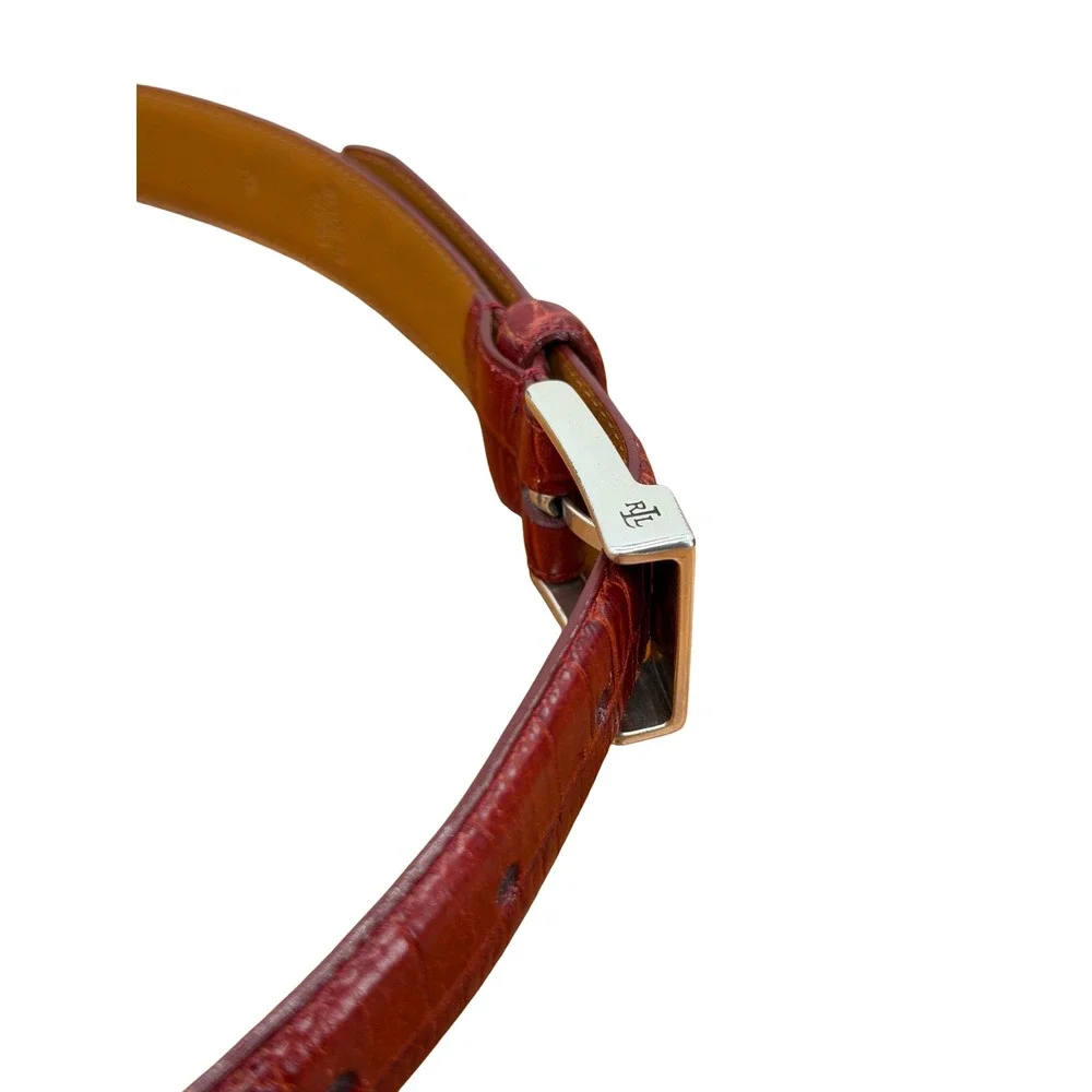 Lauren Ralph Lauren Red Skinny Belt Women SZ XL Embossed Leather Reptile Bold